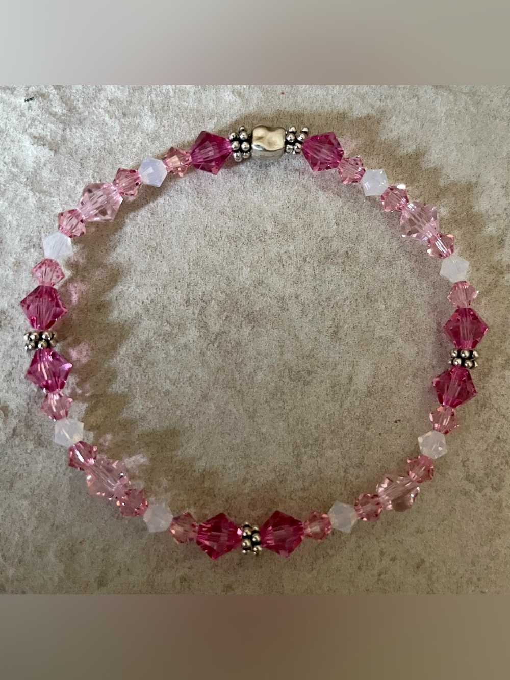 Handmade Peony Swarovski Bicone Crystal Antique Silver Stretch Bracelet (FIRM)